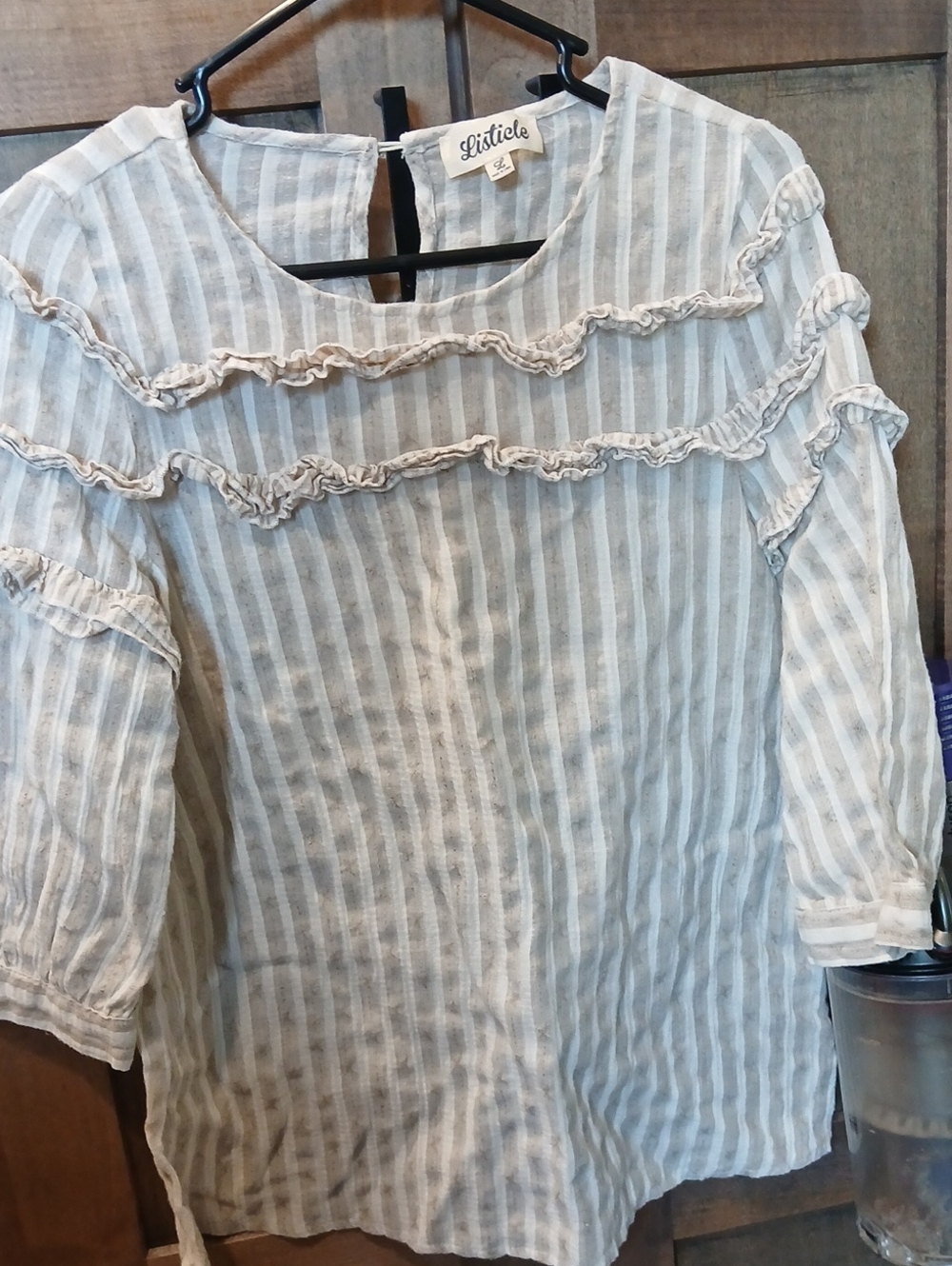 Listicle Cream & White Striped Ruffle Blouse